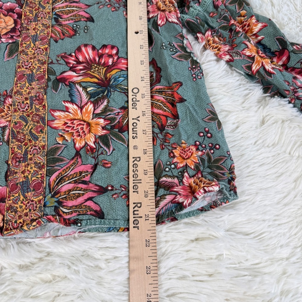 FARM Rio Anthropologie Paola Floral Peasant V Neck Blouse Top XS Boho Chic - Picture 7 of 12